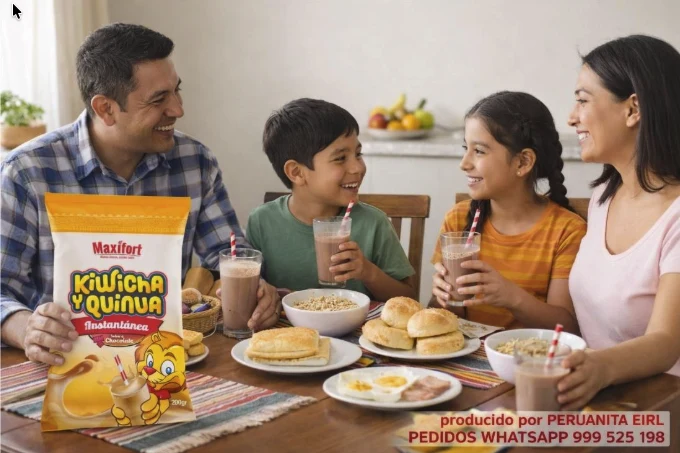 Familia disfrutando Kiwicha y Quinua Instantánea Maxifort